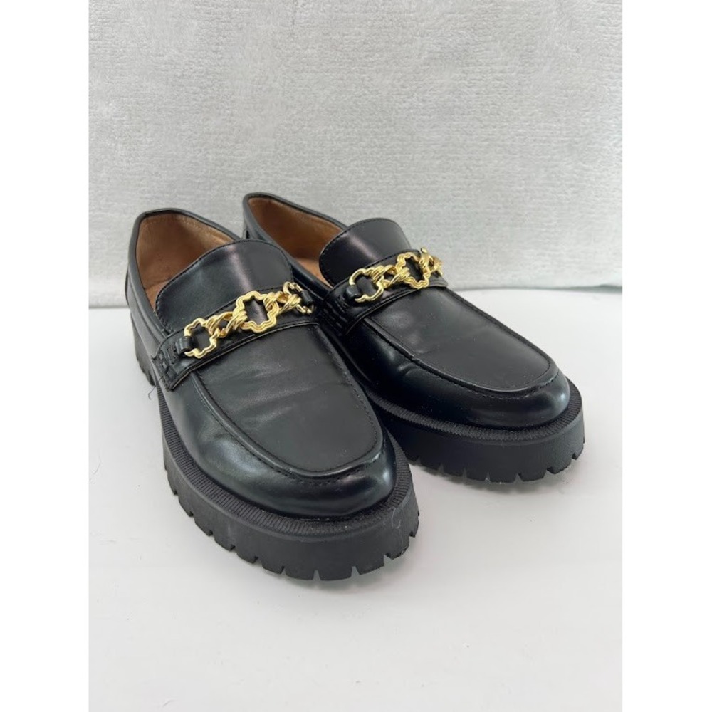 Sam & Libby Remi lug sole black vegan leather oxford slip on Loafers Size 8.5